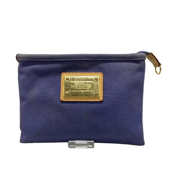 Auth LOUIS VUITTON Pochette Platt PM M40070 Blue Antigua - SP1025 Pouch Canvas - Picture 2 of 9